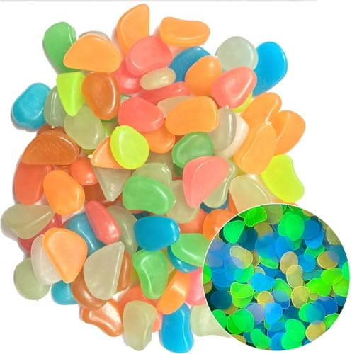 KIRZAX 30 Stück Harz Leuchtsteine 4cm, bunte Kieselsteine Leuchtend im Dunkeln, für Gartengehweg, Topf & Aquarium, Deko-Steine für Garten und Aquarium