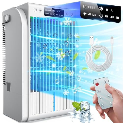 AI Portable Air Conditioners Fan,JYew Evaporative Mini Room Air Conditioners,Portable AC Unit Air Cooler with 4 in 1 Humidifier Fan Conditioner with 1500ML, 3 Speed AC Portable for Room Office Car