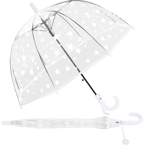 omedecal Regenschirm Kinderschirm Transparent Stockschirm Kinder | Windsicher Robustheit Regen Regenschirm, Leichtes Kinderregenschirm Durchsichtig Mit Kuppeldach für Junge Mädchen Kinder
