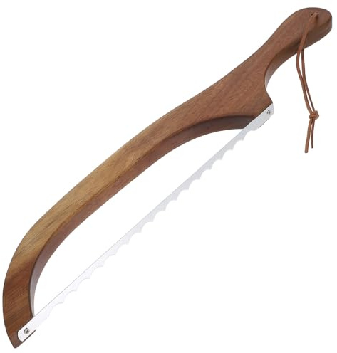 NUOBESTY Set Tagliapane Seghettato in Legno di Acacia con Manico Ergonomico Coltello per Pane Tostato con Accessori Inclusi Utensile Riutilizzabile per Affettare Pane in Casa e Forniture