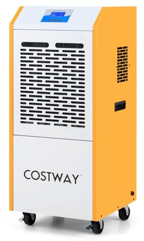 COSTWAY Deumidificatore Commerciale 90 L/Giorno con Pompa e Tubo di Scarico | Deumidificatore Industriale Professionale con Ruote, Display LED, Timer 24H, Sbrinamento e Memoria Automatico, fino a 120 m²