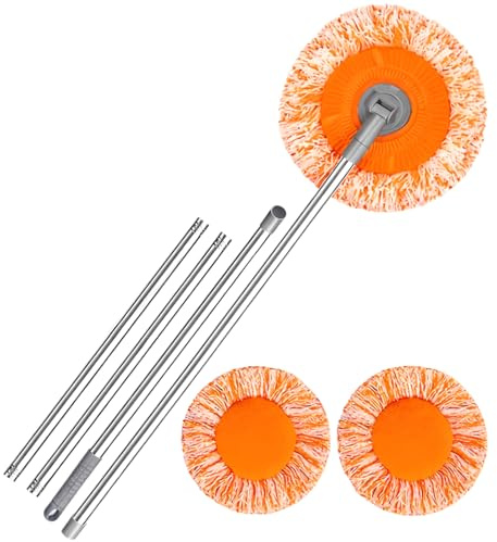 2 Pcs Sunflower Mop, 78.7 in / 2 m Extension Pole, Fiber Cloth Dust Mop for Wet and Dry Use, 180° Rotating Long Handle Cleaner for Ceiling, Wall, Baseboard, Floor, Household Tool