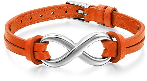 JewelryWe Bracelet Infini en Acier Inoxydable et Cuir Multirang,Bracelet Femme Homme Élégant Réglable-Cadeau Anniversaire Saint Valentin,Orange