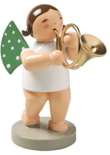 Wendt & Kuhn Brunette handbemalte Grunhainichen Engel Waldhorn Figur