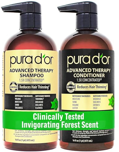 PURA D'OR Advanced Therapy Biotin Shampoo & Conditioner Hair Care Set For Hair Thinning, CLINICALLY TESTED Effective Results, Herbal Hair Thickening Products For Women & Men, 16oz x2