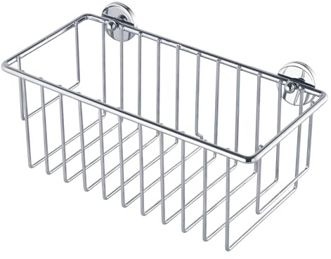 tesa baath Plus Duschablage Chrom, extratiefer Boden, inkl. Klebelösung, 117mm x 250mm x 125mm