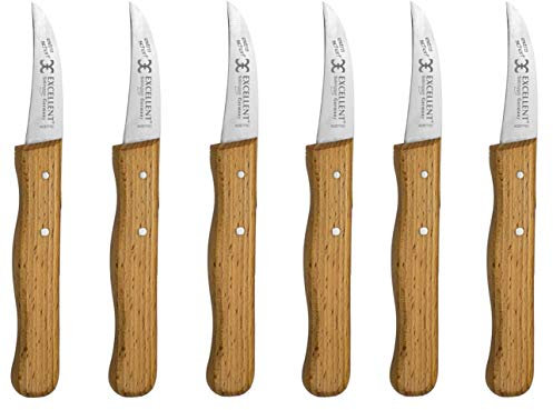 May Set 6 x fruktkniv – Tournierkniv – Grönsaksmätare av soling – böjd skärning – handslipat rostfritt stål – rostfri – med handtag av mänskligt trä