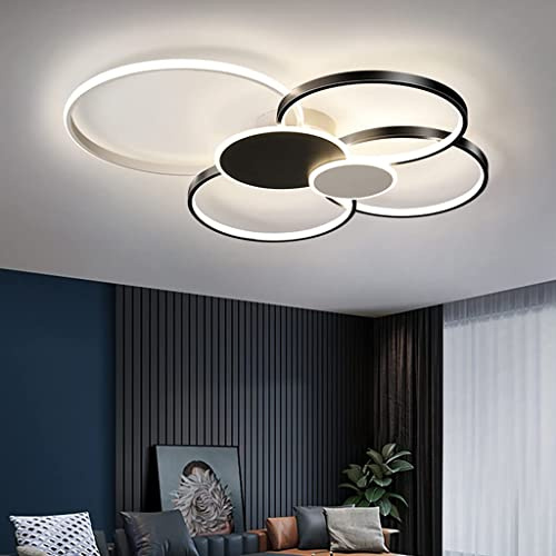 JINWELL Modern LED Deckenleuchte Groß Wohnzimmerlampe Dimmbar, Runden Rings Design Deckenlampe Kreative Metall Acryl Beleuchtung Esszimmer Schlafzimmer Dekor Pendelleuchte,Schwarz,82CM/88W