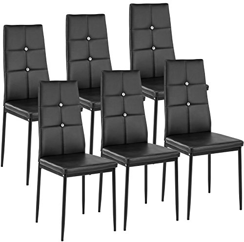 tectake 800452 Kitchen Chairs Set of 6, PU Leather High Back Dining Chairs (Black)