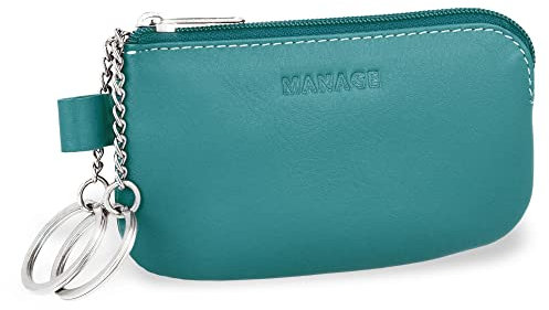 MANAGE Leder Schlüsseletui Türkis mit Münzfach und Schlüsselring - Schlüsselmäppchen mit Reißverschluss Damen und Herren für Schlüssel Autoschlüssel - keychain Schlüsseltasche Türkis