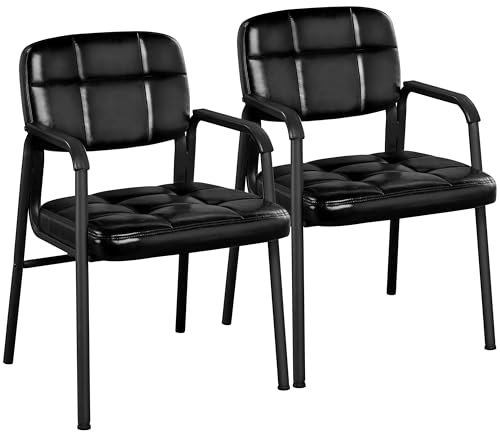Yaheetech Besucherstühle Wartezimmerstühle Gästestühle mit Armlehne und Lehne, Konferenzraumstühle Wohnzimmerstuhl Polsterstuhl Esszimmerstuhl Kunstleder für Wohnzimmer, 2 Stück Schwarz