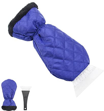 Fekey&JF Guante raspador de hielo para coche, guante impermeable para quitar la nieve, guantes de raspador de nieve acolchado cálido con agarre cómodo para parabrisas de coche, limpiador desmontable