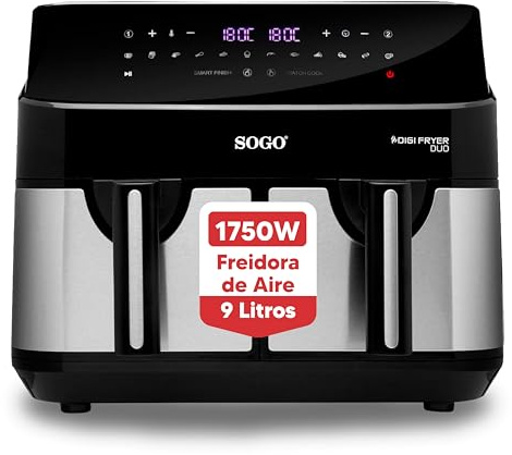 Freidora de aire sin aceite, doble bandeja de 9 litros (4,5LX2) control por pantalla táctil -17650W