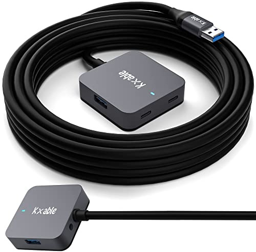 Upgrade USB Extension Cable 15FT with 4-Port (2 A + 2 C), Long USB 3.0 Type-A Extender Cord, Y Splitter Hub, Type-A Male to A-Female + C-Female Extender Cord