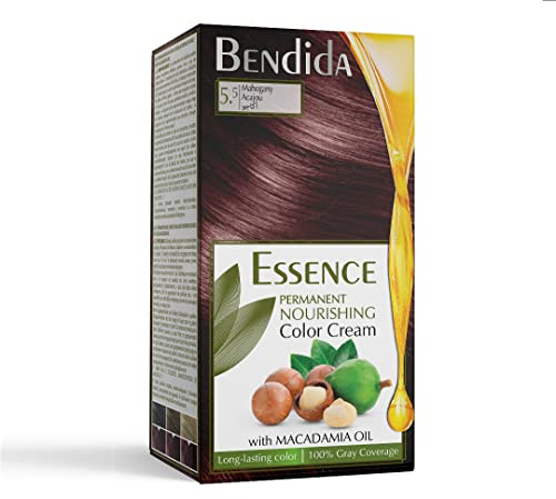 Bendida Permanente Haarfarbe 120 ml mit Macadamia-Öl und 6% Oxidationsmittel | 100% Grauhaarabdeckung & langanhaltender Glanz | Set mit Vor-Serum, Farbcreme & Fixier-Conditioner (5.5 Mahagoni)