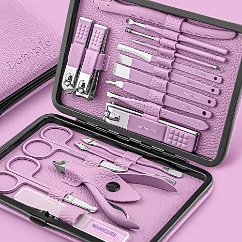 Leipple Maniküre Set Professionelles Nagelknipser Kit Pediküre Kit -18 stücke Pflegeset aus Edelstahl Nagelpflege Werkzeuge mit luxuriöser Leder Reisetasche (Lila)