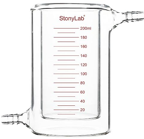 stonylab Bécher à Double Enveloppe en Verre, 200 ml, en Borosilicate, Gradué, Fond Plat, Double Couche, Bécher de Réaction de Laboratoire