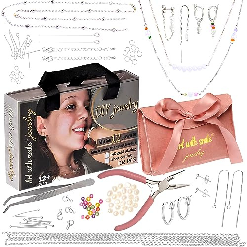 Art with smile Schmuckherstellungsset für Erwachsene und Teenager – DIY-Armbandherstellungsset für Mädchen, Freundschaftsarmband-Set mit Perlen, Ketten, Werkzeugen (Silber)