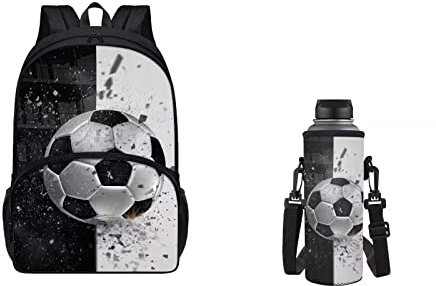 xixirimido Kinder Schulrucksack Büchertasche mit Flaschenträger Halter Tasche 2 in 1, Fußball, Einheitsgröße, Lässiger Tagesrucksack