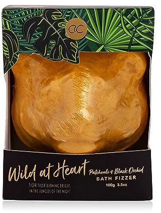 Accentra Badebombe WILD AT HEART in ansprechender Geschenkverpackung, 100g Badekugel gold in Tigerform mit fruchtigen Duft nach Patchouli & Black Orchid