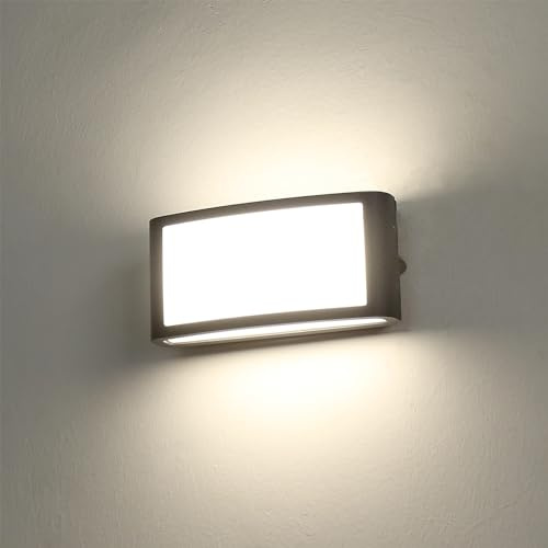 HLFVLITE LED Outside Wall Light, Aluminum Outdoor Wall Lamp Exterior Garden Sconce, IP54 Waterproof, 930LM 4000K Natural White, Anthracite Gray