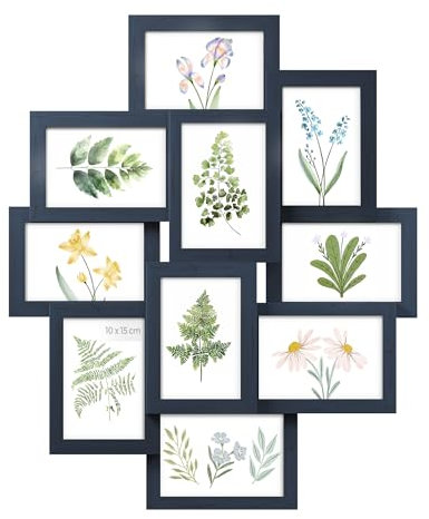 SONGMICS Bilderrahmen-Collage, 10 Fotorahmen für 10 x 15 cm Bilder, Fotocollage, Wandcollage, Multi-Rahmen, Wanddeko, weihnachten, marineblau RPF020Q01