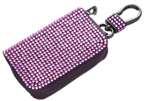 Whakano Glänsande nyckelväska med strass för kvinnor och män, bling-bilnyckel män damer nyckelfodral, mini myntväska, nyckelfodral med krok bärbar, rosa