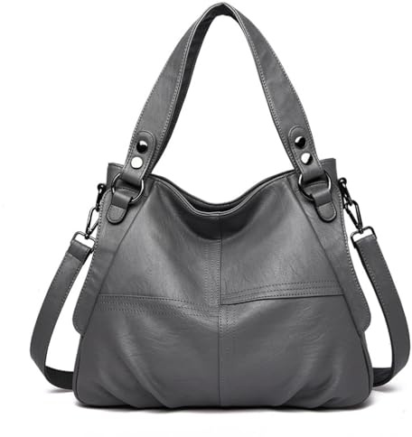 BUKESIYI Damen Tasche Handtasche Umhängetasche Schultertasche Frauen Kulturbeutel Weekender Klein PU Leder DE77312 Grau