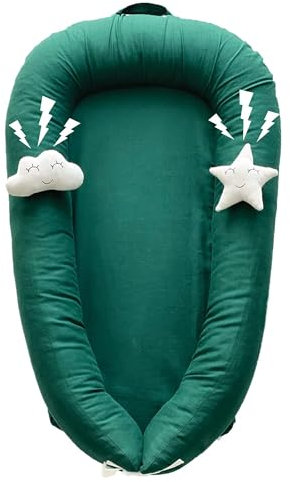 bimocosy Babynest Kuschelnest Kokon mit Griffen für Babys, Reisebett, Babykoko mit Feder Muster aus 100% Baumwolle,85x48 cm,als Geschenk für Neugeborene Säuglinge