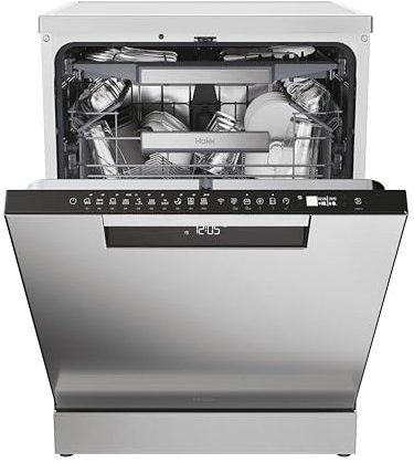 Haier I-Pro Shine Serie 3 XF 5C4M1X Lavavajillas Independiente 60CM, Motor Inverter, 15 Cubiertos, Tercera Bandeja, 8 Ciclos, WIFI, Maxi Tub, Bloqueo Infantil, Apertura Automática, 44DB, Inox