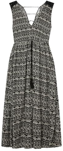 Printed Midi Dress with V-Neck and Cotton Lace Piece ON Shoulders