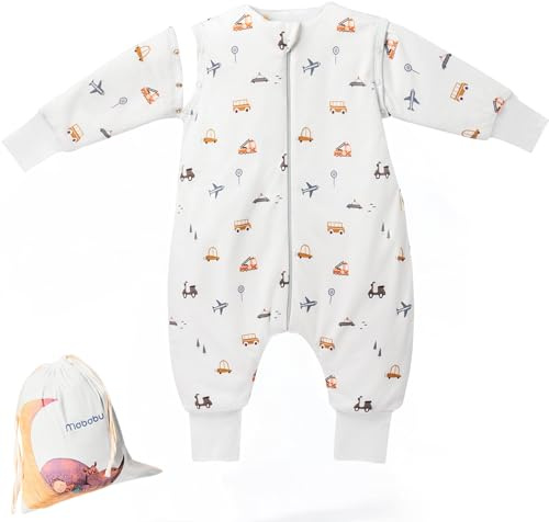 Mababu Sacco nanna per tutto l'anno per neonati con piedini e maniche rimovibili - 1,5 TOG - 100% GOTS - Cotone biologico - Sacco nanna per bambini per tutto l'anno con piedini - polsini ribaltabili