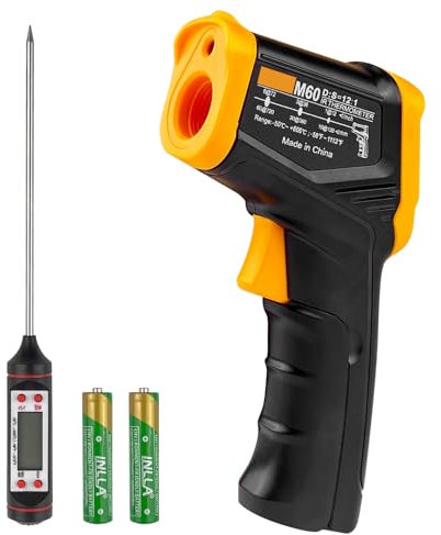 Gvolatee Fleischthermometer, Infrarot Thermometer Digitale Laser, Temperaturmessgerät, Infrarotthermometer, IR Temperaturpistole, Pyrometer Berührungslos Ideal für Kochen/Gefrierschrank/Industrie