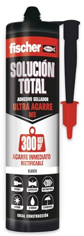 fischer - Solución Total Profesional 300kg | Pegamento fuerte | Adhesivo y Sellante MS Polímero | Ultra pegado y sellado | Uso Interior y Exterior | Pintable y Resistente a Impactos | 290ml | Blanco