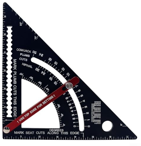 Woodworking Triangle Ruler, Adjustable Set Square Scriber Metric Inch Method Aluminum Alloy Roofing Square, Builders Square with Hook, Plumb Function(Inch7inch)