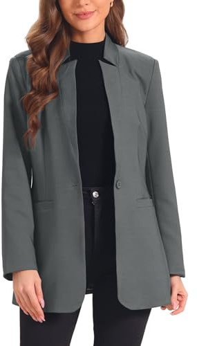 Allegra K Damen Einknopf-Blazer Arbeit Büro Revers Langarm Jacke Anzugblazer Dunkelgrau M
