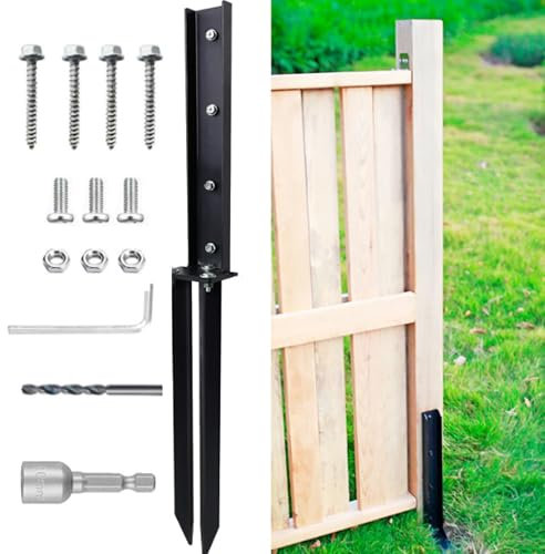 SQAQS Fence Post Repair Kit, Deck Pillar Anchor Base Bracket to Fix Ground Peak Values, Thick Core Steel and Black Powder Coating to Repair Damaged Fence Door Pillar Marker Posts or Mailboxes .1