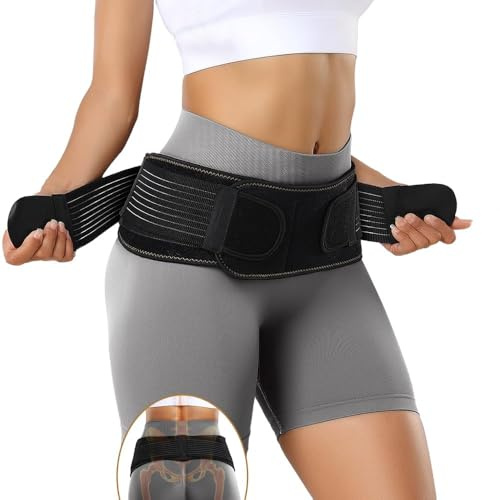FORTEMOTUS Cintura Sacroiliaca Donna e Uomo, Fascia Fianchi Supporto per Sciatica Anca Si Joint Belt per Alleviare Sciatica, Dolori, Pelvici, Artrosi del Femore, Alla Schiena (Nero, L)