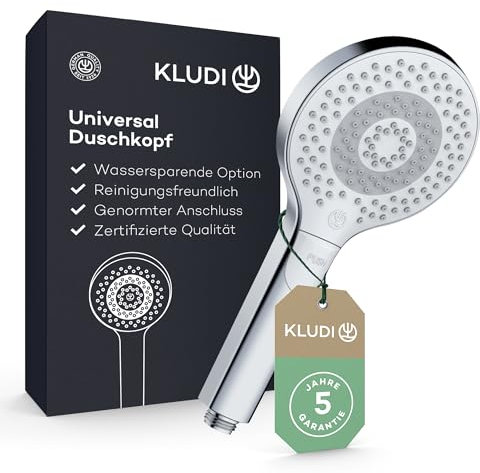 KLUDI-X3 Universal Duschkopf wassersparend als Option, Duschbrause mit 3 Strahlarten (Body, Hair, Skin), reinigungsfreundlicher Brausekopf Ø 11,7 cm, Shower Head, Chrom