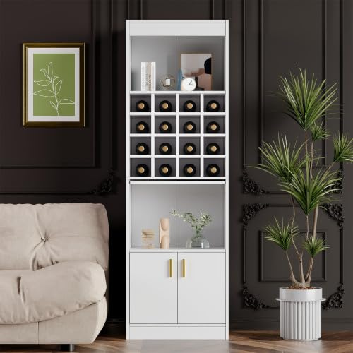 AUJDKDH Ståskåp i vitt för vinälskare, 16 vinfack – 180 cm högt – matrum highboard, vardagsrumshylla, hörnskåp, skänk (vit)