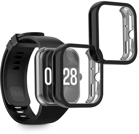 kwmobile Carcasa Compatible con Xiaomi Redmi Watch 4 Funda - 2X Protector Pantalla Completo - Ultrafino y antigolpes - Negro