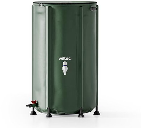 Wiltec Serbatoio acqua piovana pieghevole da 250 l, con coperchio e rubinetto, contenitore raccolta acqua piovana in PVC da 620 g/m² con attacco per tubo