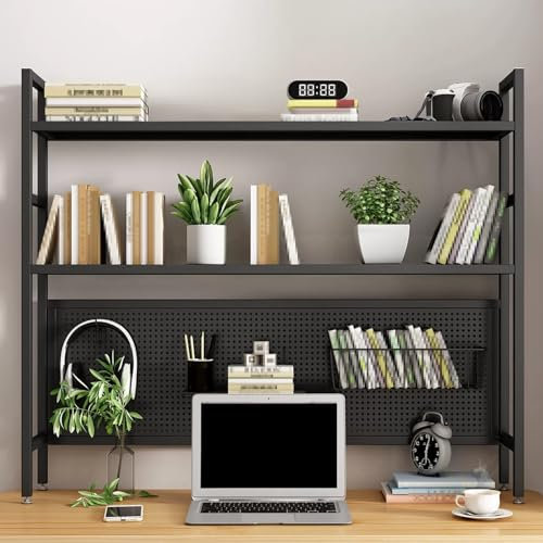 Schreibtischregal aus Metall mit perforiertem Brett, 3 Etagen, Schreibtisch-Organizer für Computer-Bücherregal und Aufbewahrung, platzsparend, 115 cm, Weiß