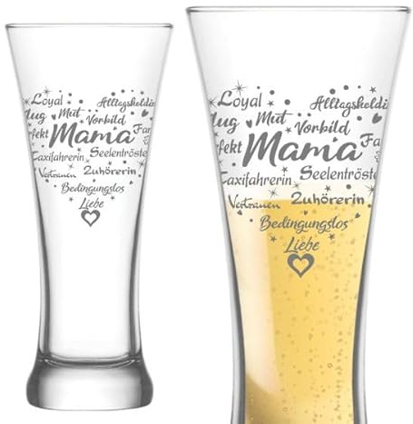 Graviertes personalisiertes Weizenglas Mama als Geschenk zum Geburtstag, Muttertag o. einfach so mit lieben Worten in Herzform, Andere Gläser gravieren & personalisiert mit Gravur Namen im Shop