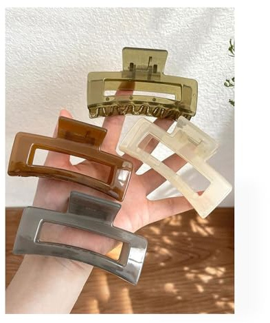 GlamRays Extra Große Haarklamme für Frauen, 12,5CM Unzerstörbare Große Rechteckige Klamme für Dickes Haar Neutrale Riesige Haarklamme Non-Slip Haarklamme 4 Packungen
