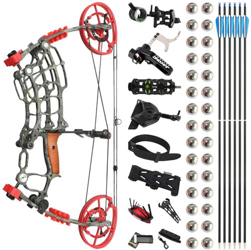 Doppelter Zweck Bogenschießen Compoundbogen Set - 30-70lbs Compound Bögen und Pfeil mit Stahlkugel Kit, Rechts- und Linkshänder Bogen Stahl für Outdoor-Jagd Ziel Übung (Tarnmuster Rot)
