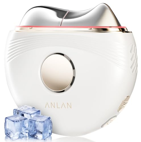 Masajeador facial eléctrico EMS Gua Sha ANLAN, antiarrugas, con lámpara de luz azul violeta y roja, masajeador facial de calor frío con 3 niveles de intensidad, antienvejecimiento.
