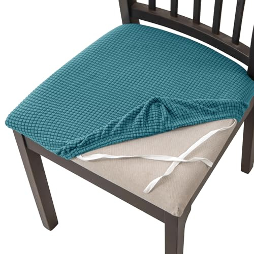 HOMECOVER Pack De 2 Fundas De Asiento De Silla,Elásticas Jacquard Fundas Sillas Comedor Extraibles Lavable para Comedor Cocina Oficina Hotel-Verde Azulado-Pack de 2