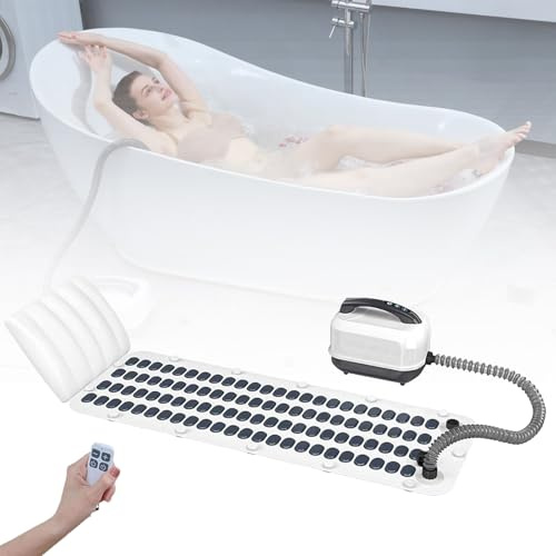 Inflatable Bathtub Bubble Massage Mat, Portable Surfing Massage Bath Mat, Full Body Massage Spa Machine with Integrated Wave Maker And Air Pump, Adjustable Bubble Settings