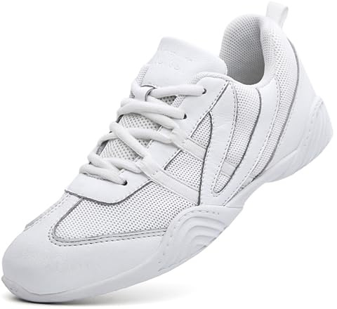PPXID Girls' Lace-up Cheer Shoes Women's Lightweight Trainers Cheerleading Dance Shoes White 4 UK
